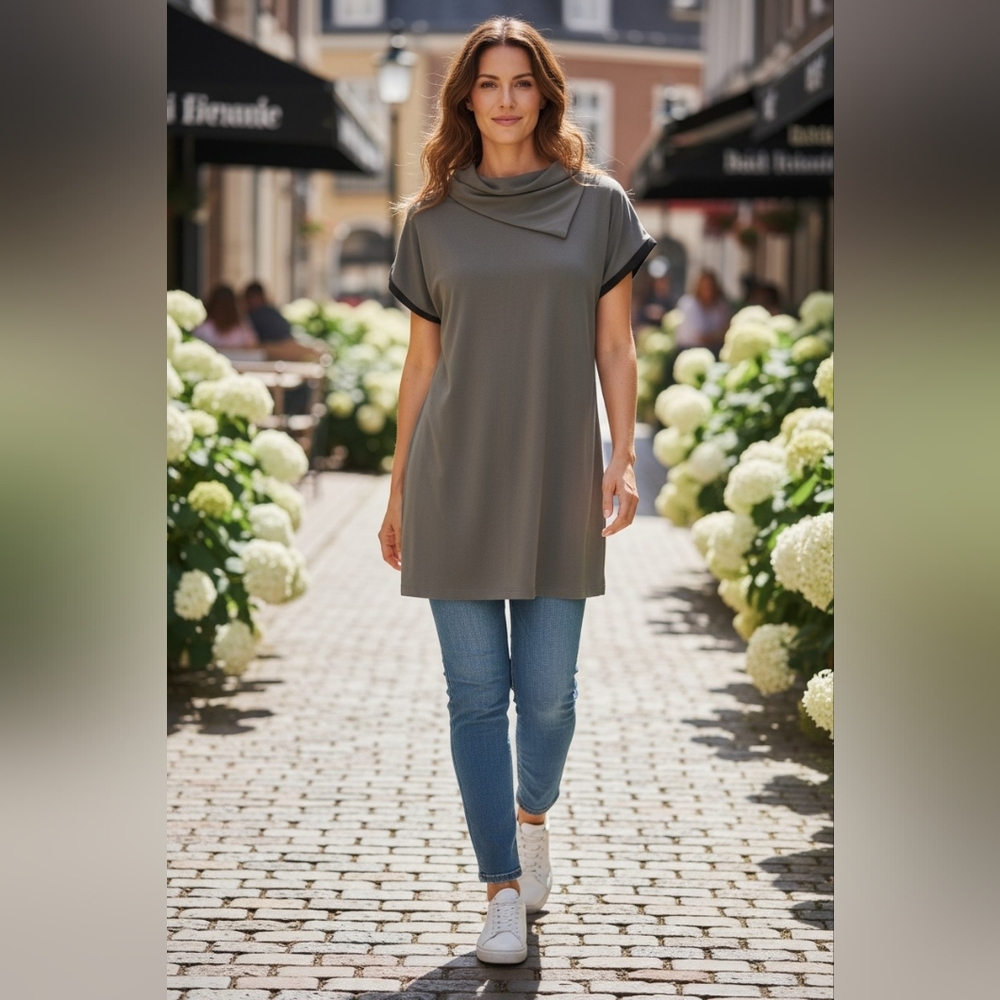 Chic Joseph Ribkoff Olive Cowl Neck Tunic Top Size 2 - Picture 10 of 10